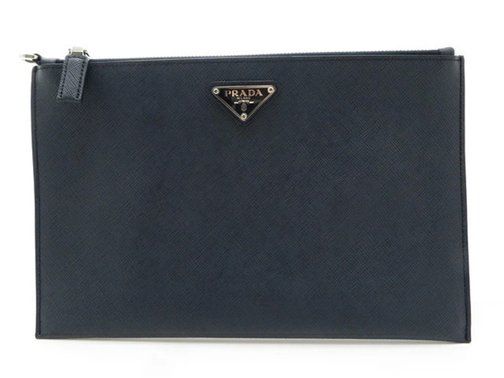 Prada bag clutch Shoulder Saffiano leather Navy Blue